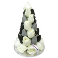 Black & Silver with White Roses Chocolate Strawberry Tower